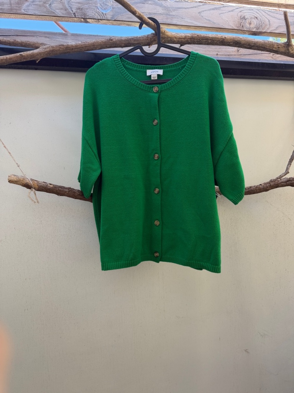 CeCe Bright Emerald Green Short-Sleeve Button Cardigan